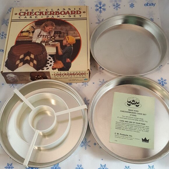 Vintage Checkerboard Cake Pan Bake King Classic 3 Pans Divider Metallic Baking - Picture 2 of 6